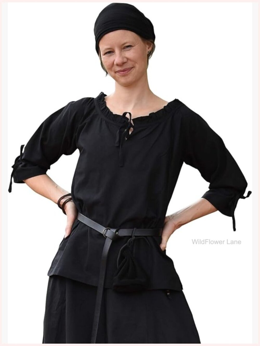 Medieval Cotton Lace-Up Peasant Blouse 3/4 Sleeves LARP Costume